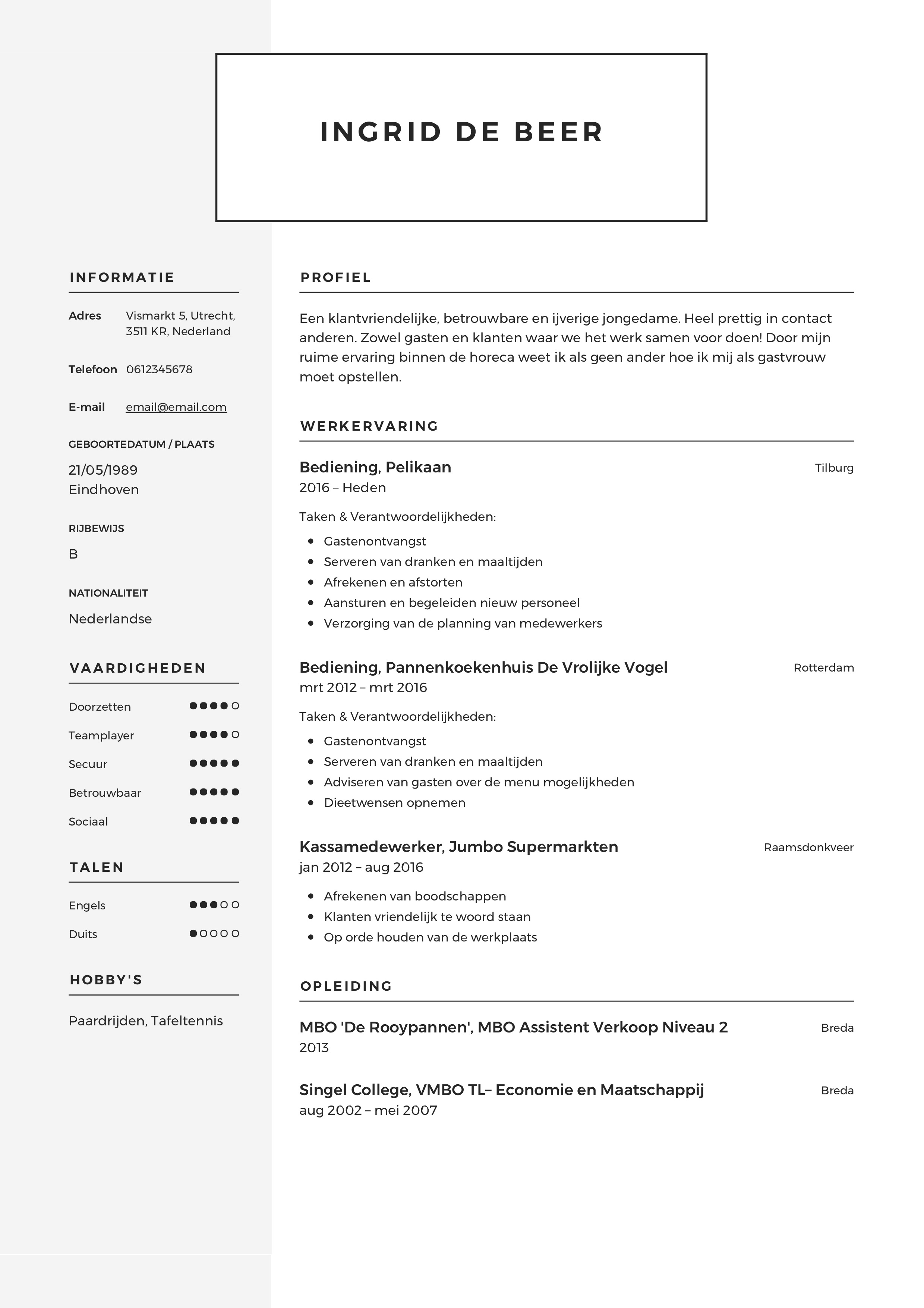 wijsvinger Minachting Streng Horeca CV Voorbeelden in PDF & Word | Zo maak je een Horeca CV