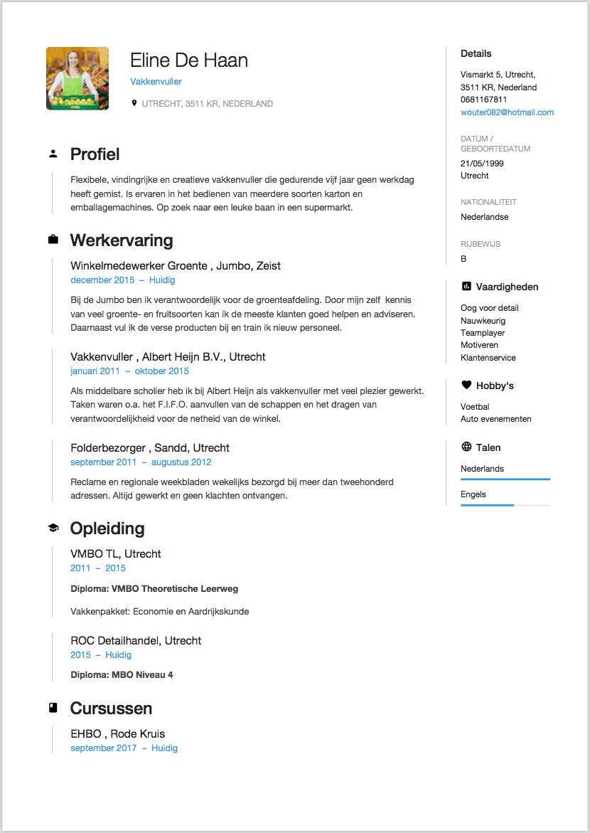 Veel schermutseling vragen CV Voorbeeld - Vakkenvuller - Solliciteer.net
